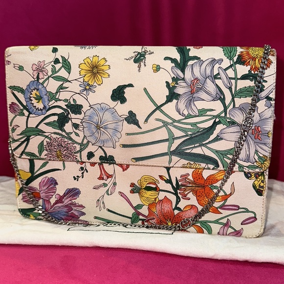 Gucci flora bloom wallet on chain mini crossbody purse interlocking GG chain - Picture 16 of 16